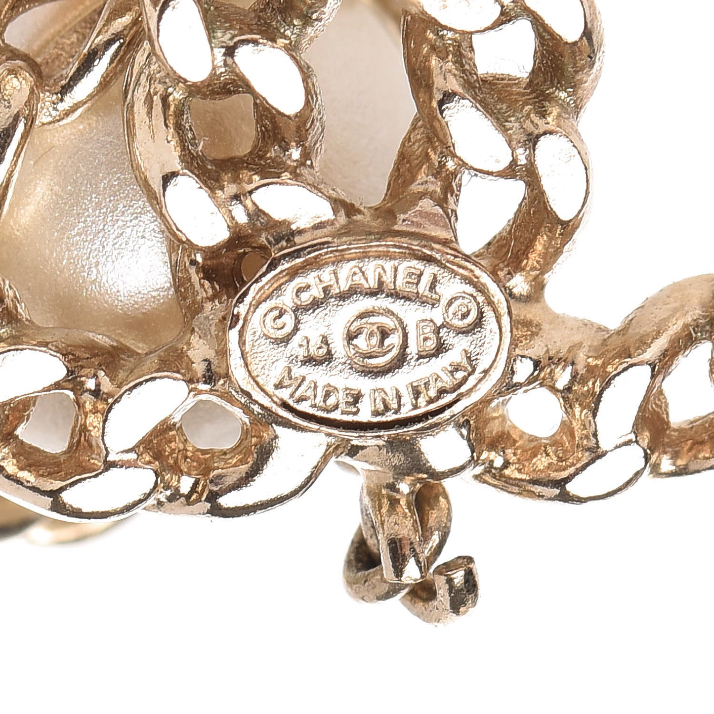 Chain Pearl CC Drop Earrings Gold
