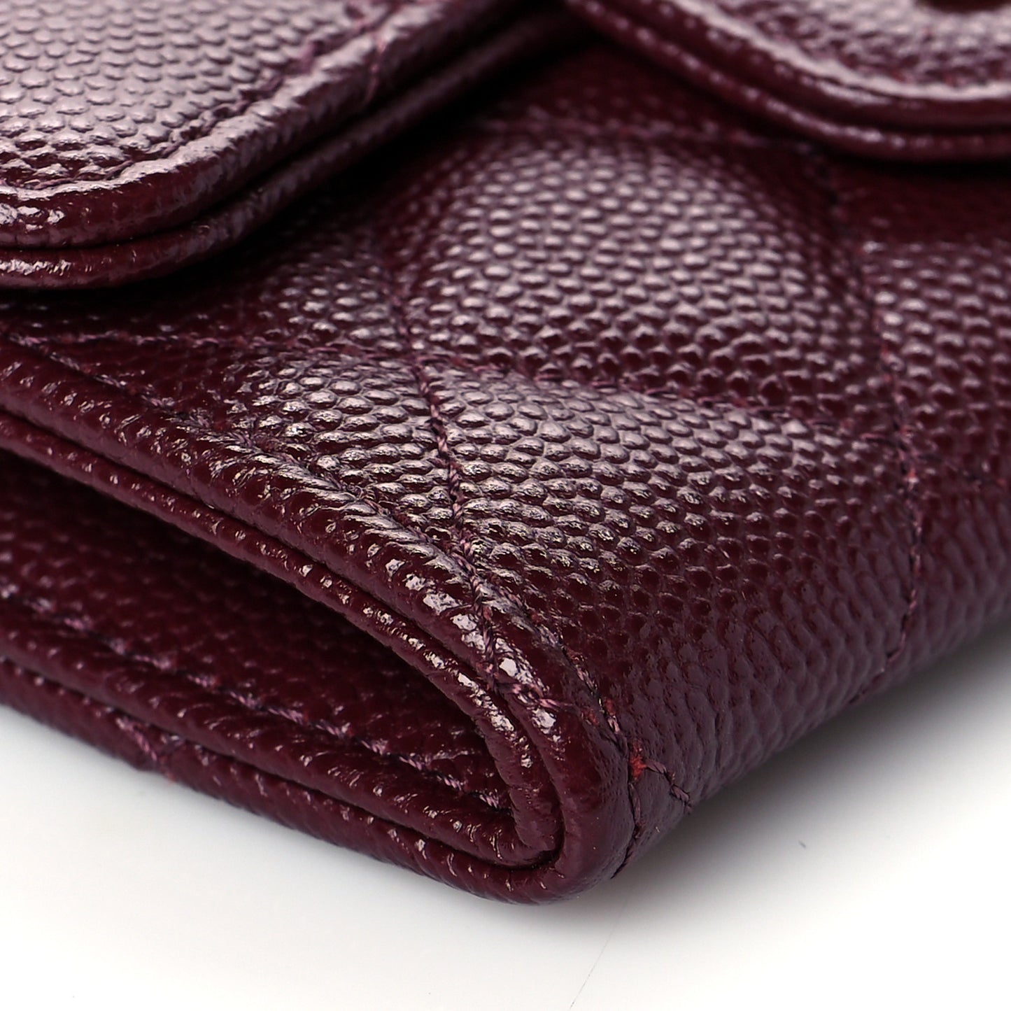 Caviar Quilted Flap Card Holder Wallet Burgundy