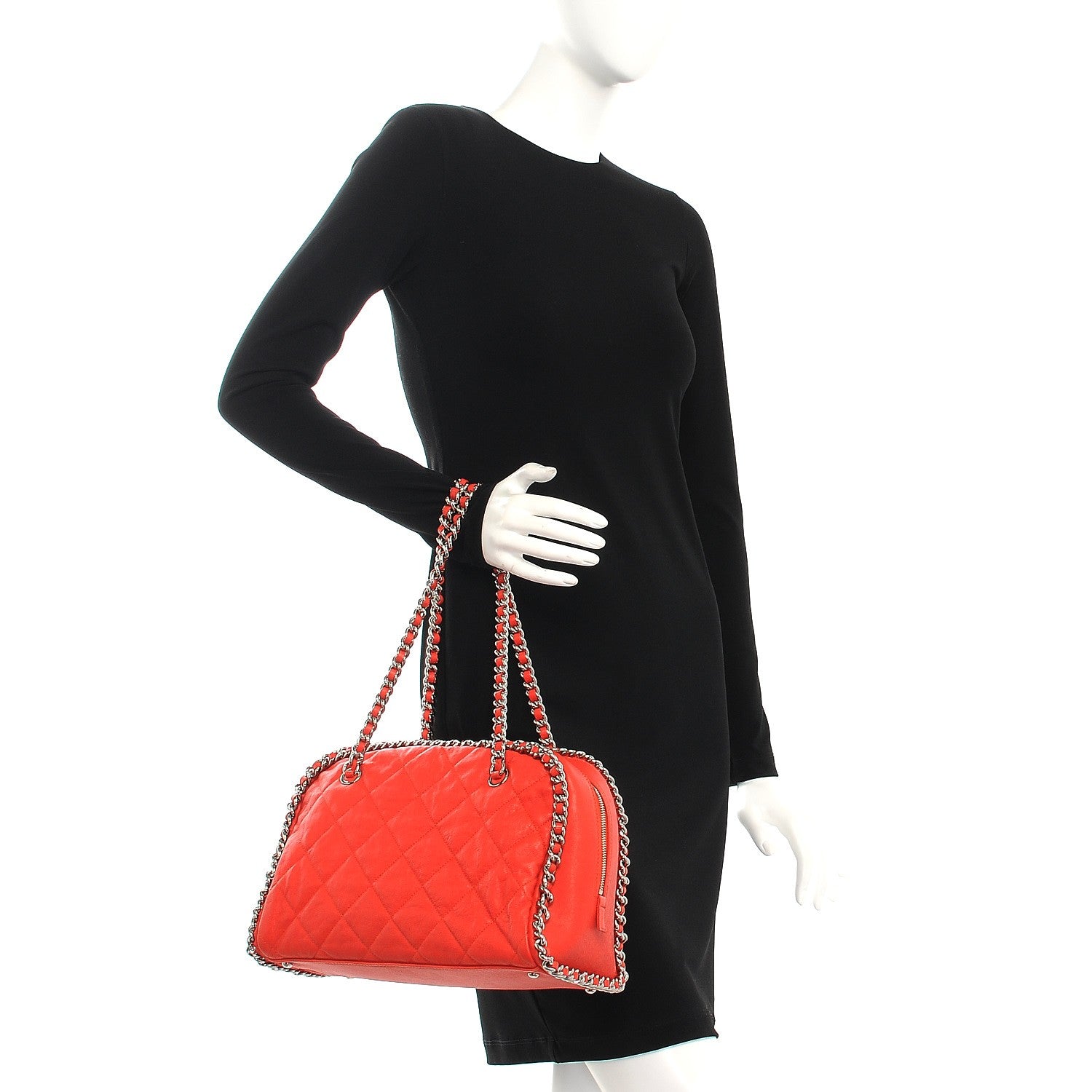 Chanel Washed Lambskin Chain Around Bowler Red 2 of 8