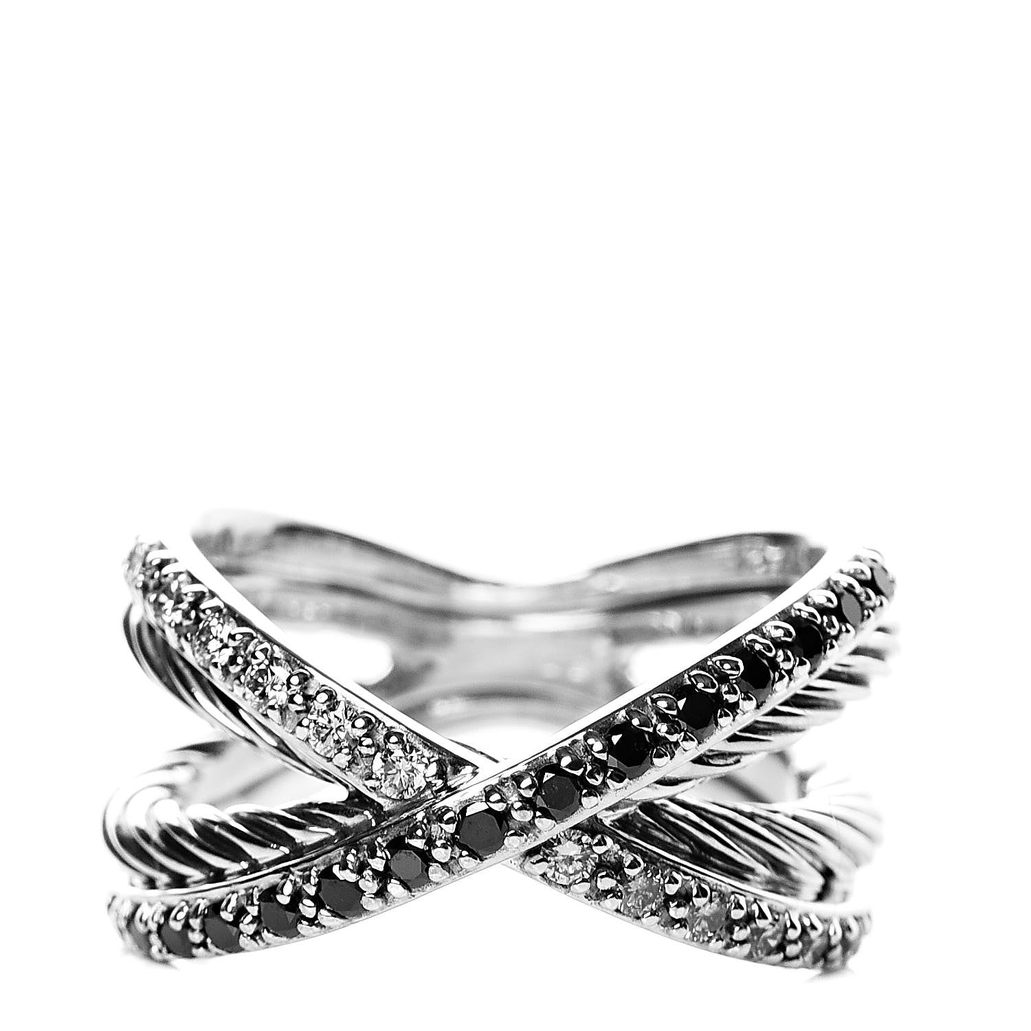 David Yurman Sterling Silver Black Diamond X Crossover Cable Ring 54 7 1 of 5