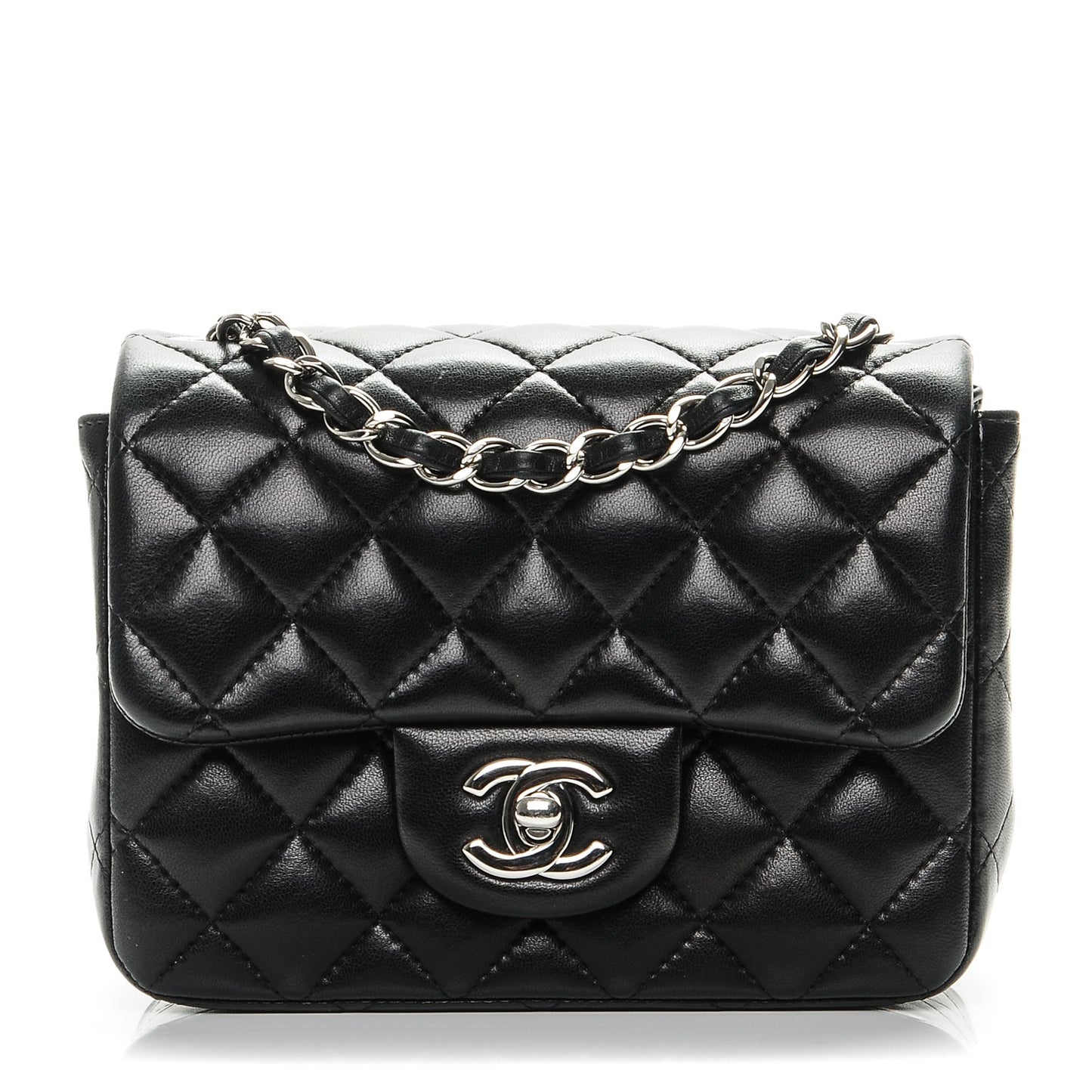 Lambskin Quilted Mini Square Flap Black