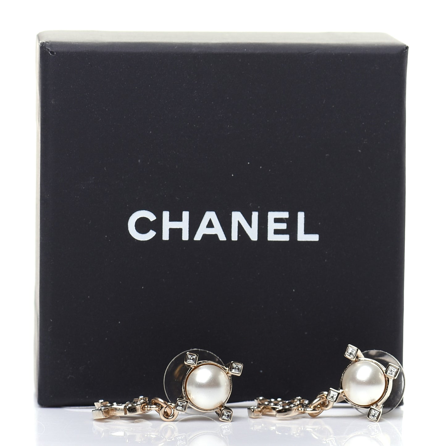 Crystal Pearl CC Drop Earrings Gold
