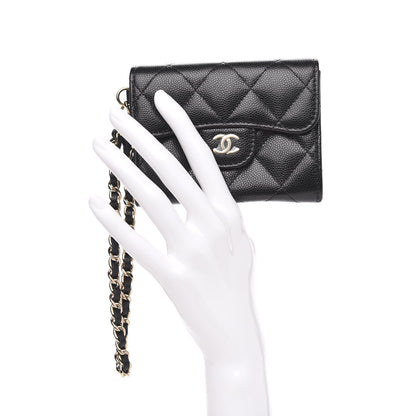 Chanel Caviar Quilted Flap Card Holder Chain Wristlet Black 2 of 8