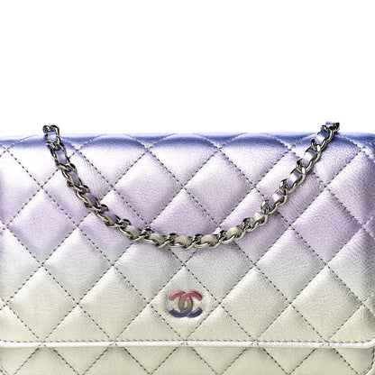 Chanel Gradient Metallic Calfskin Quilted Wallet On Chain WOC Silver Blue Yellow Purple 8 of 19