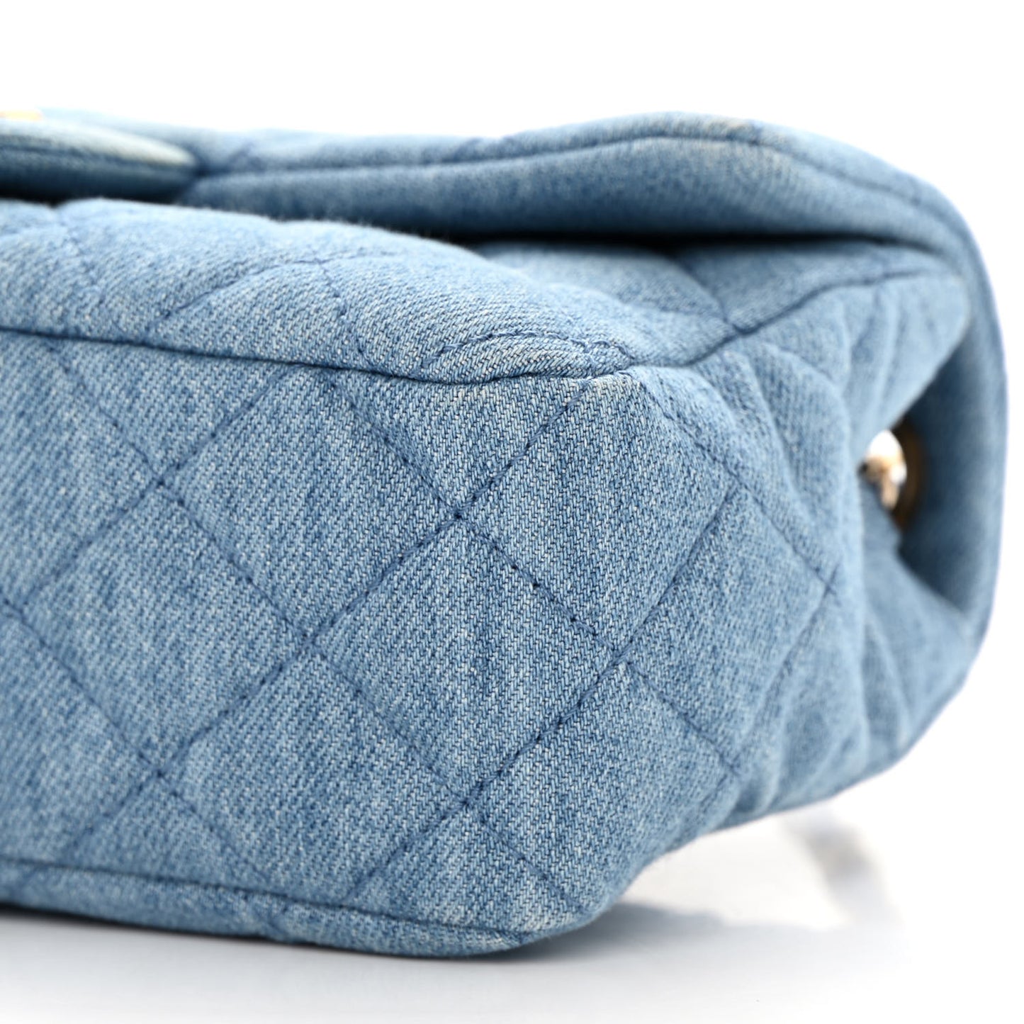 Denim Quilted Mini Pearl Crush Rectangular Flap Blue
