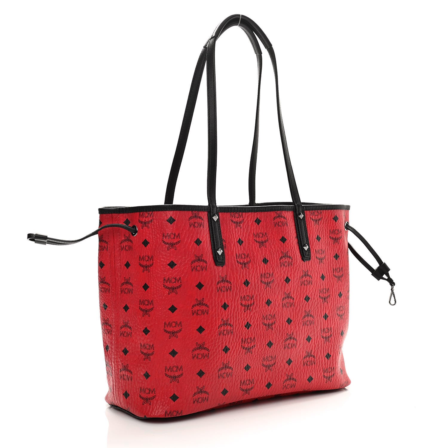 MCM Visetos Medium Project Reversible Shopper Tote Ruby Red Black 4 of 17