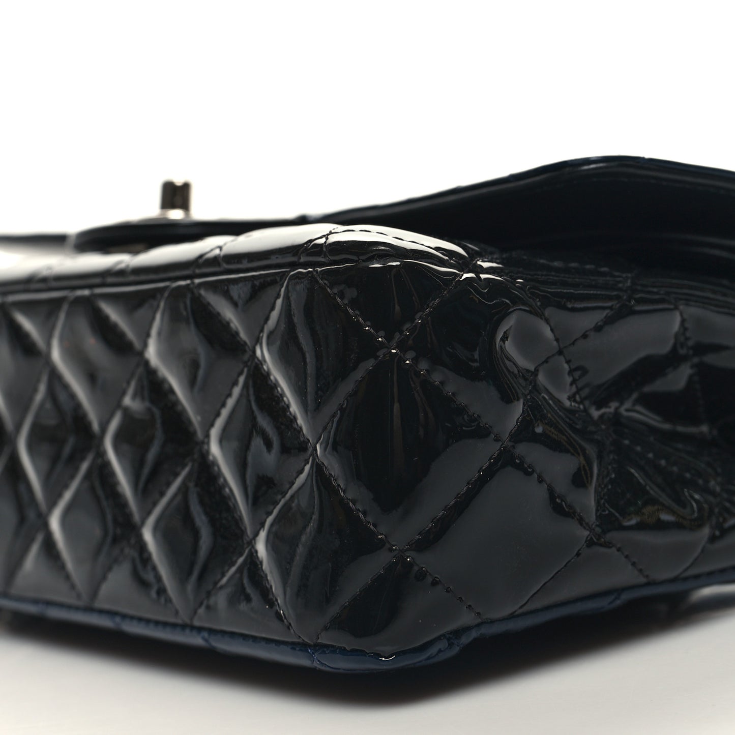 Patent Calfskin Quilted Bi-Color Medium Double Flap Navy Blue Black