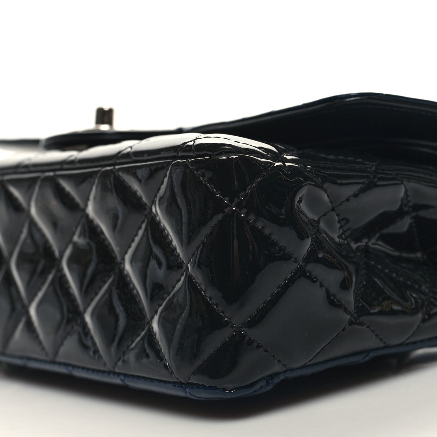 Chanel Patent Calfskin Quilted Bi-Color Medium Double Flap Navy Blue Black 10 of 11