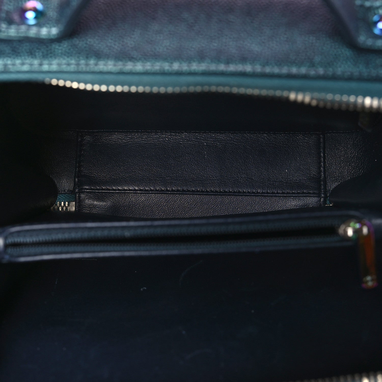 Chanel Iridescent Caviar Quilted Medium CC Filigree Vanity Case Dark Turquoise 5 of 9