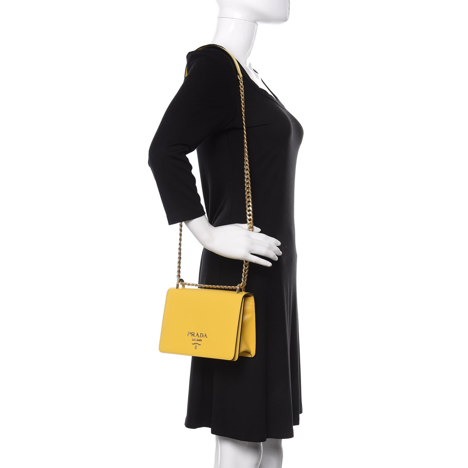 Prada Saffiano Vernice Chain Shoulder Bag Sole 2 of 9
