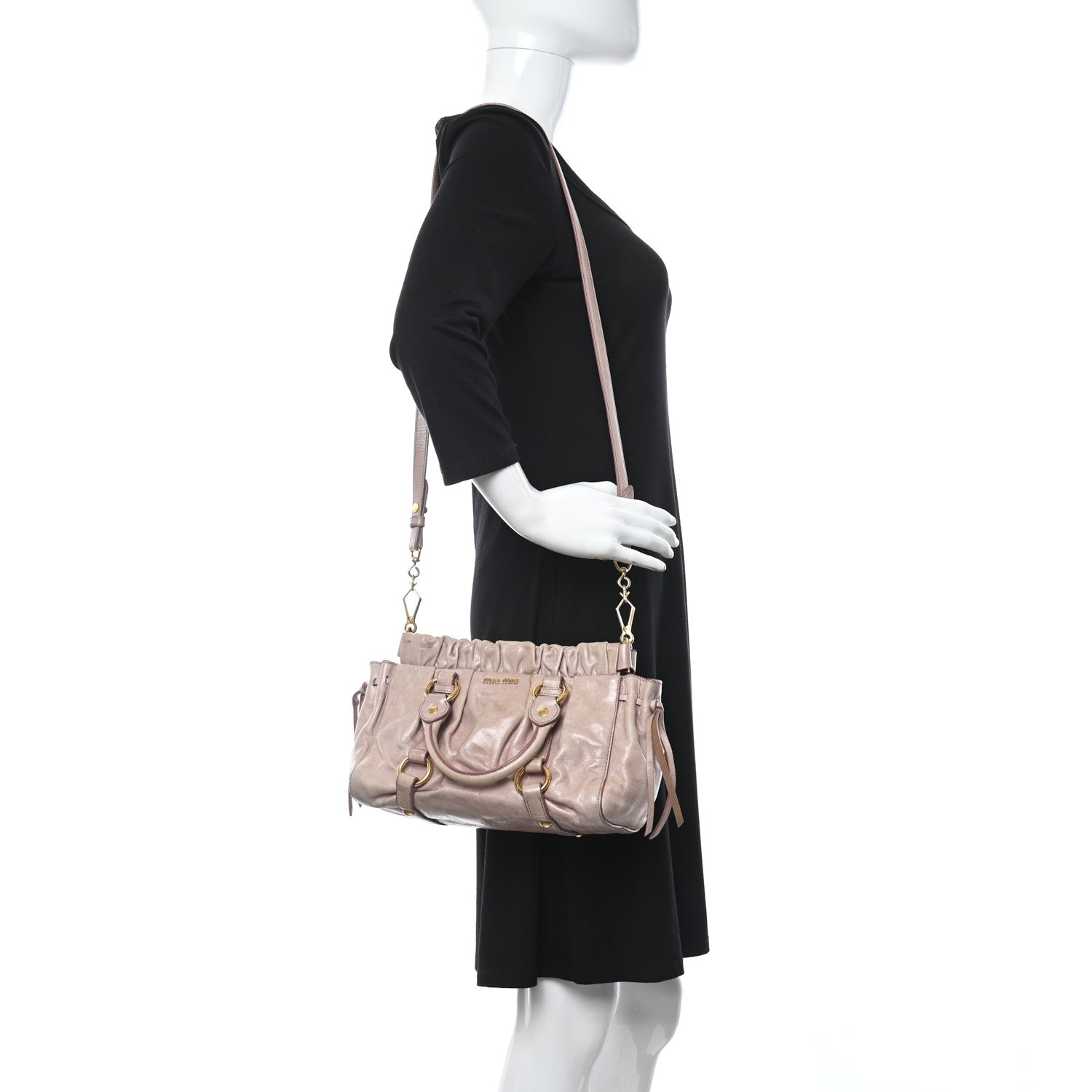 Miu Miu Vitello Lux Gathered Tote Mughetto 2 of 14