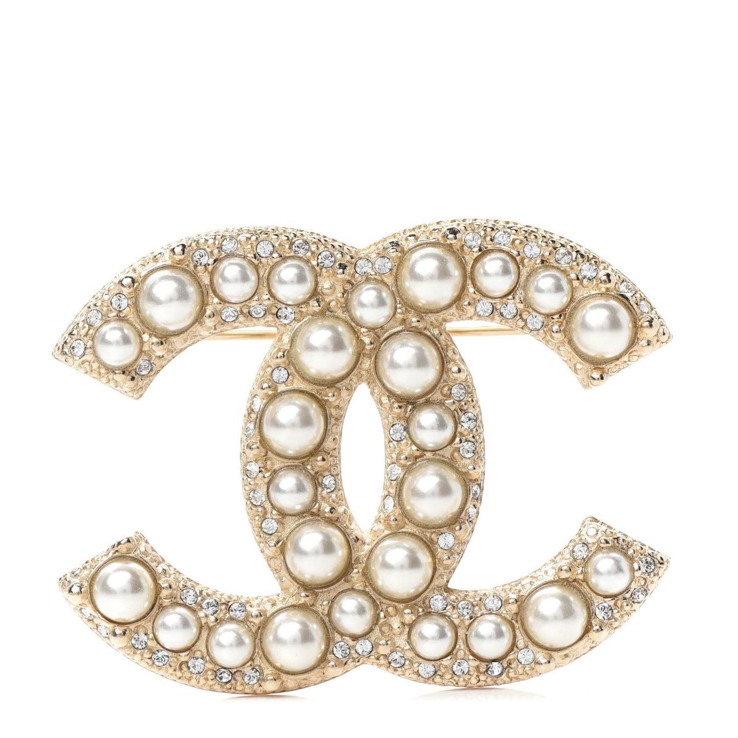 Pearl Crystal CC Brooch Gold