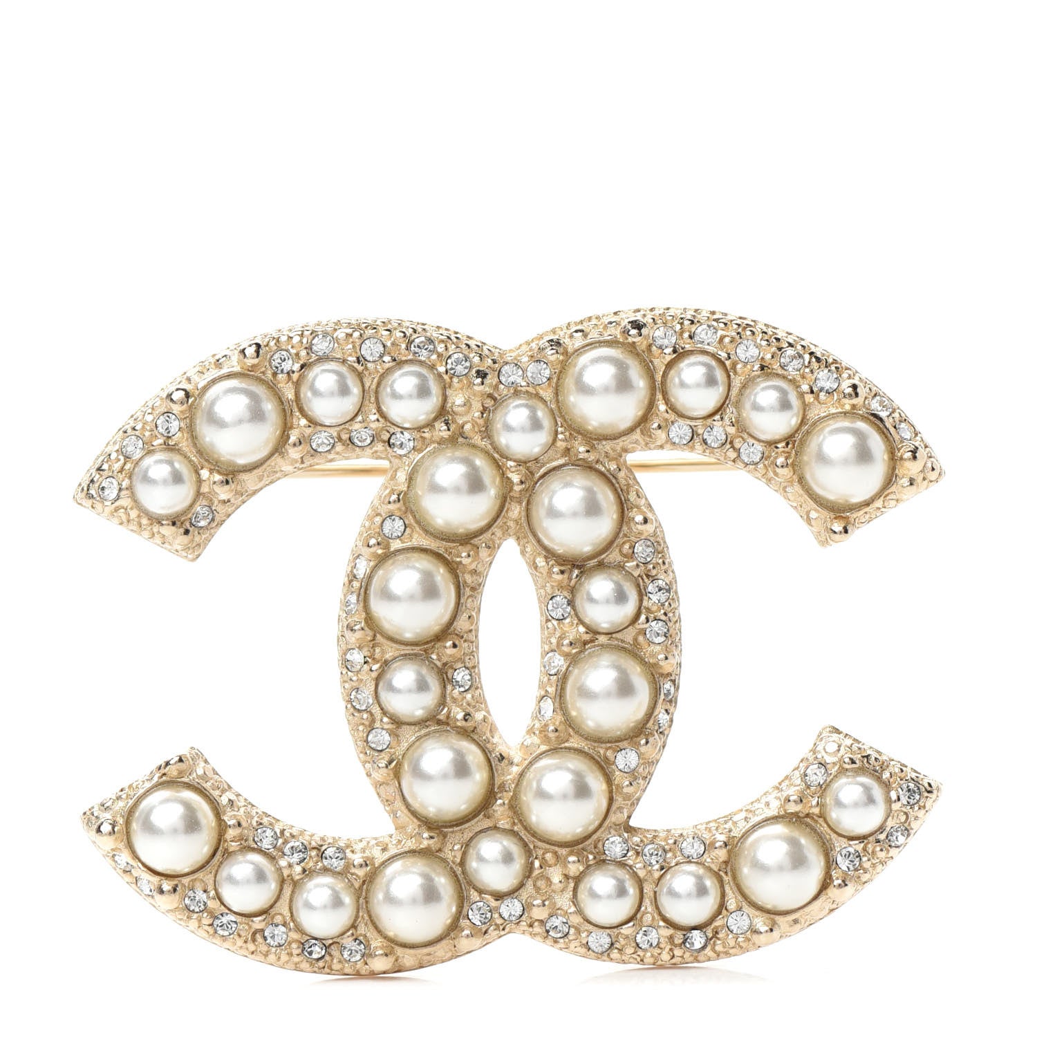 Chanel Pearl Crystal CC Brooch Gold 1 of 5