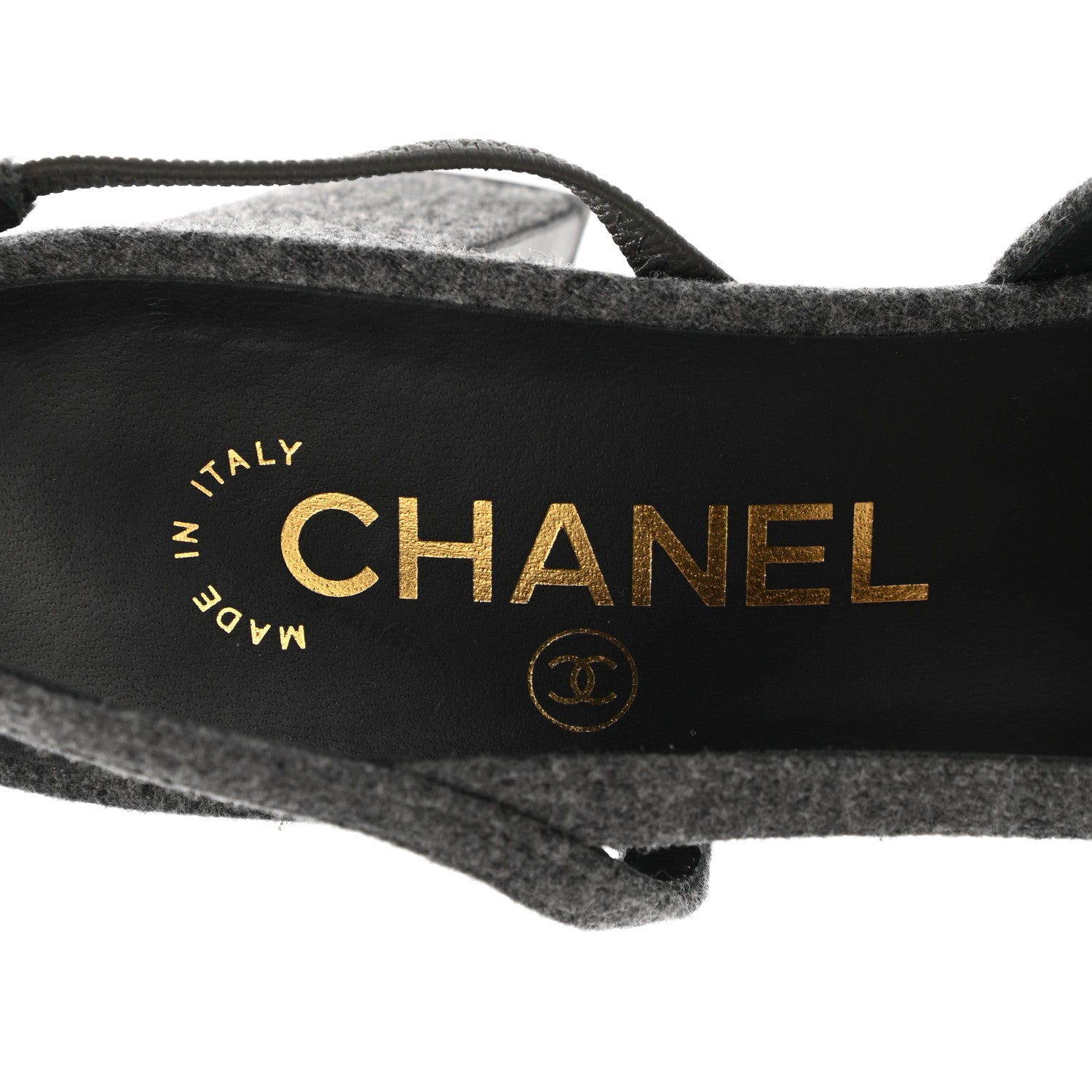 Chanel Wool Velvet Cap Toe CC Slingback Pumps 37.5 Black Grey 7 of 8