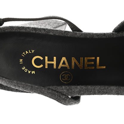 Chanel Wool Velvet Cap Toe CC Slingback Pumps 37.5 Black Grey 7 of 8