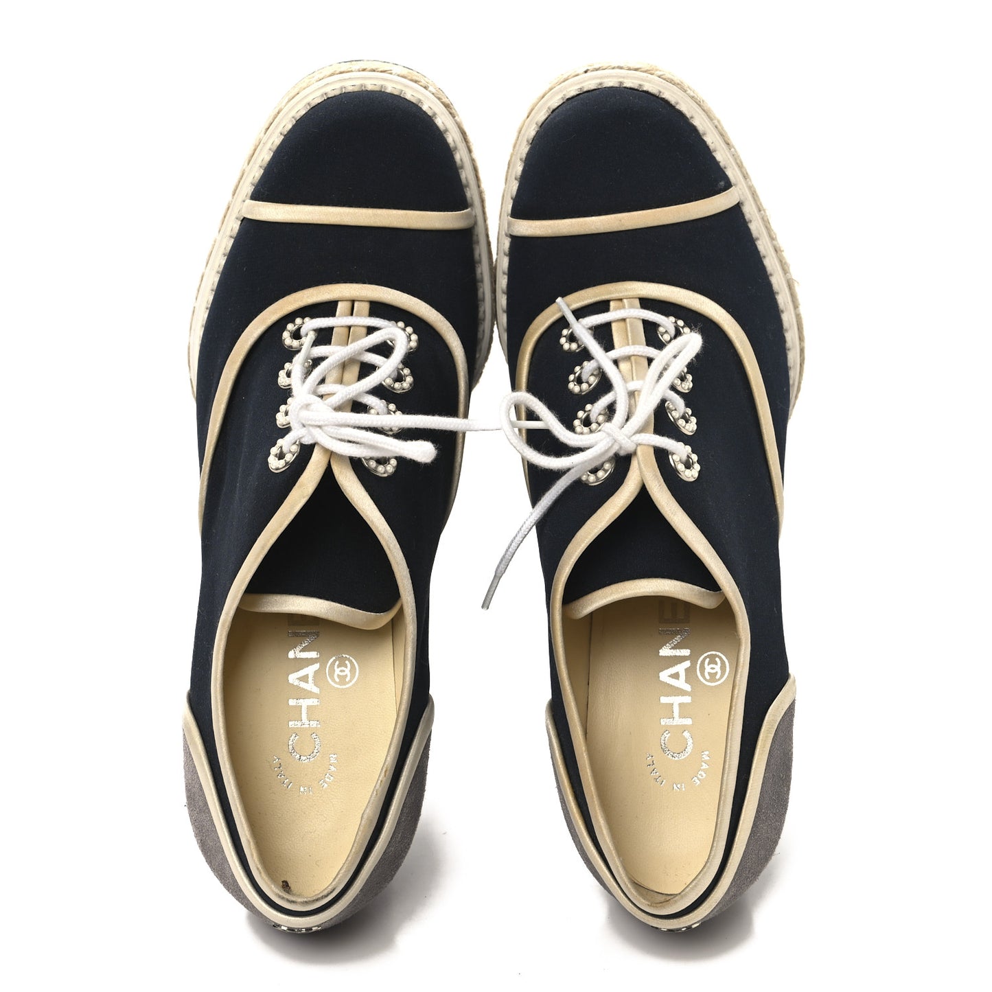 Silk Crepe Suede Calfskin Lace Up Wedge Espadrilles 39 Navy Grey