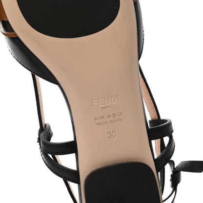 Fendi Vitello FF Embossed Pearland Decollete Aperta Slingback Flats 38 Black Tobacco Moro 6 of 7