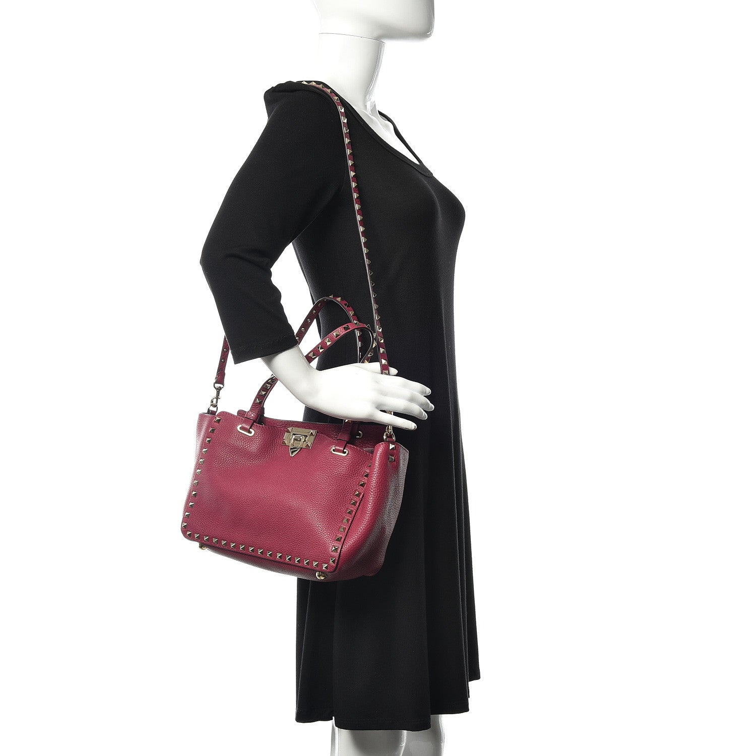 Valentino Garavani Grained Calfskin Small Rockstud Tote Deep Cyclamin 2 of 11