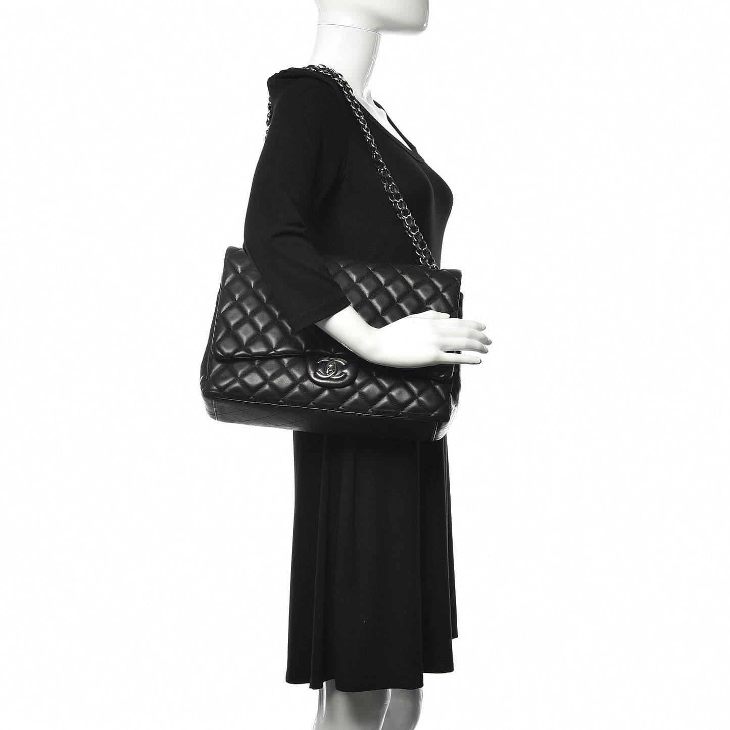 Lambskin Quilted Maxi Double Flap Black