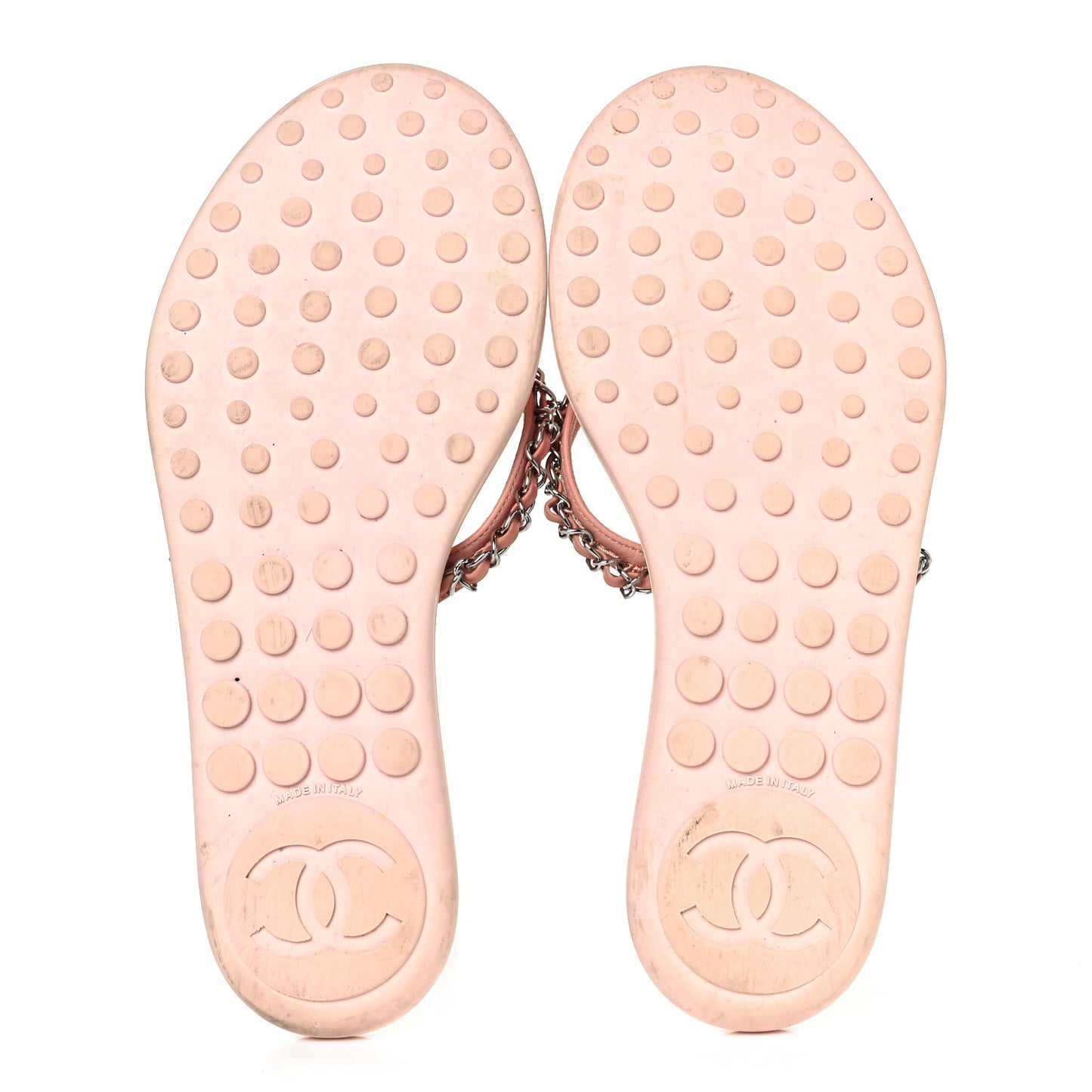 Calfskin CC Chain Thong Sandals 38 Pink