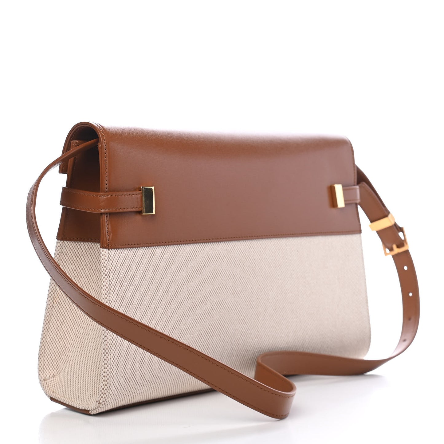 Canvas Calfskin Manhattan Shoulder Bag Natural Beige Brick