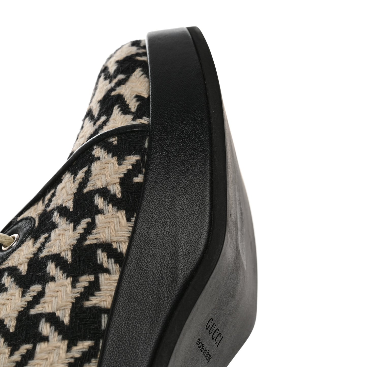 Optical Tweed Faux Shearling Houndstooth Victor Lace Up Ankle Boots 36 White Black