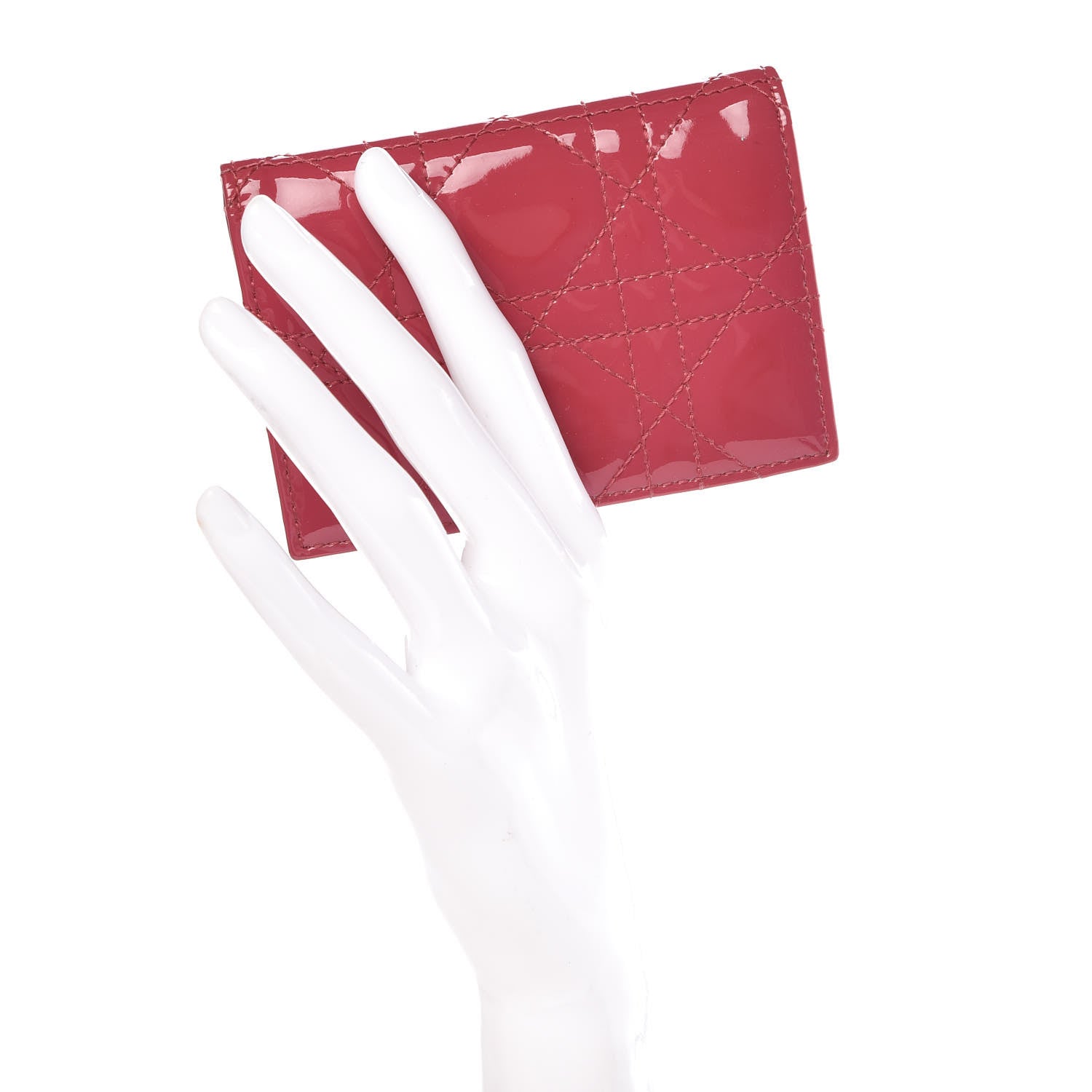 Christian Dior Patent Cannage Small Lady Dior Flap Card Holder Framboise 2 of 7