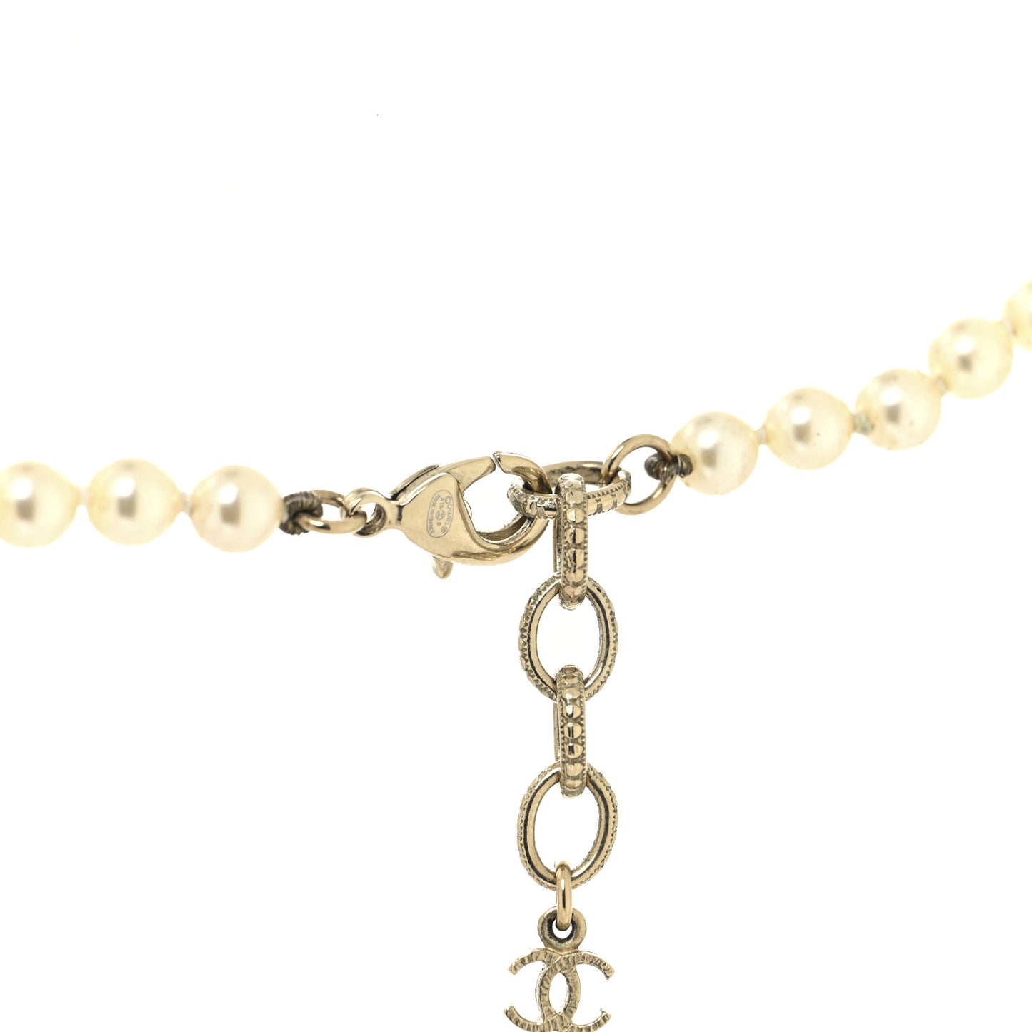 Baguette Crystal Pearl CC Long Necklace Black Gold