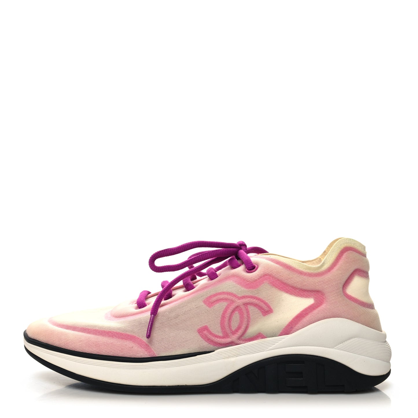 Calfskin Mesh Lycra Womens Logo Sneakers 40.5 White Pink