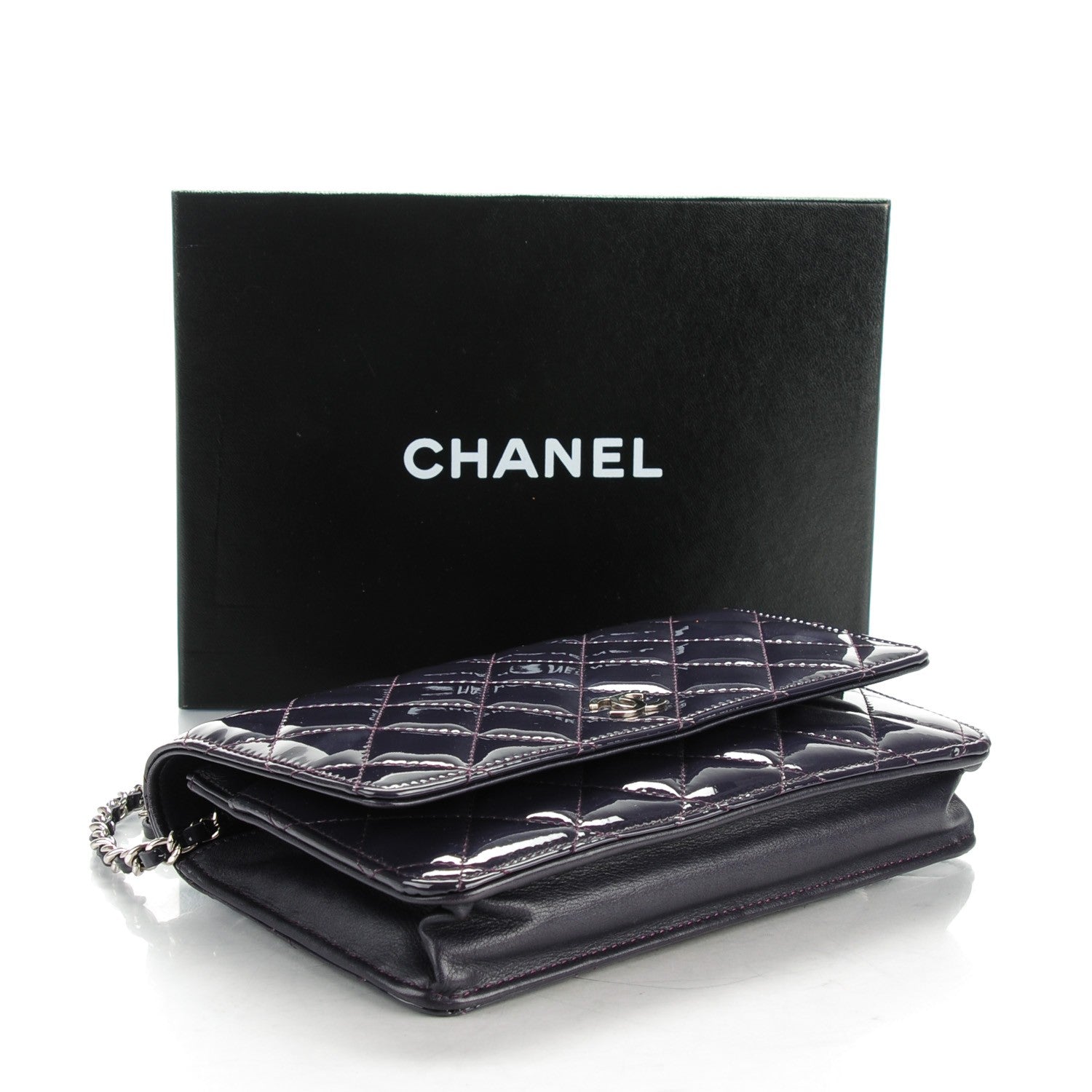 Chanel Patent Quilted Wallet On Chain WOC Dark Purple 4 of 8