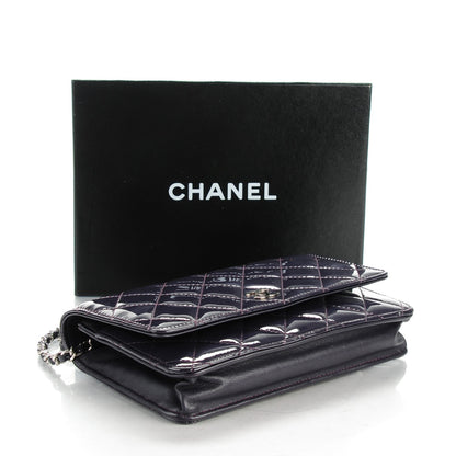 Chanel Patent Quilted Wallet On Chain WOC Dark Purple 4 of 8