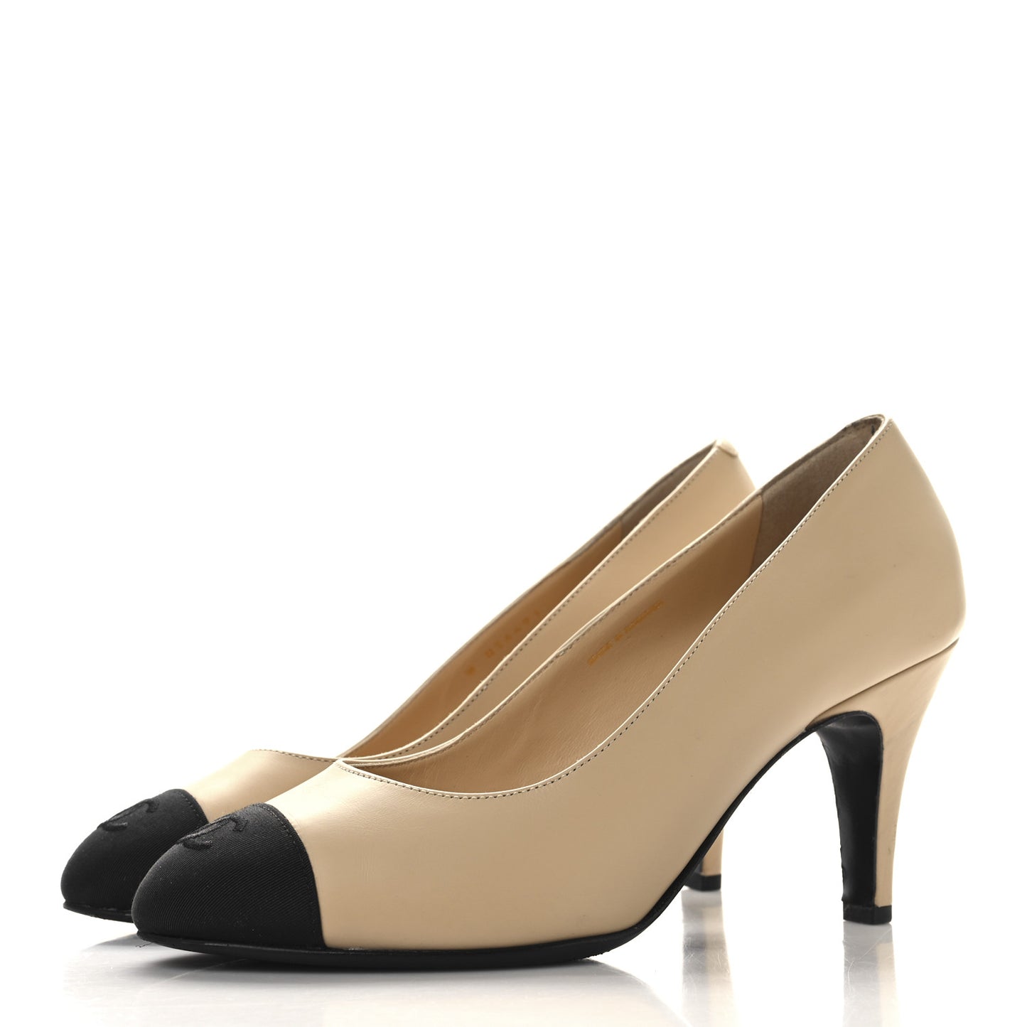 Lambskin Grosgrain Cap Toe CC Pumps 39 Beige Black
