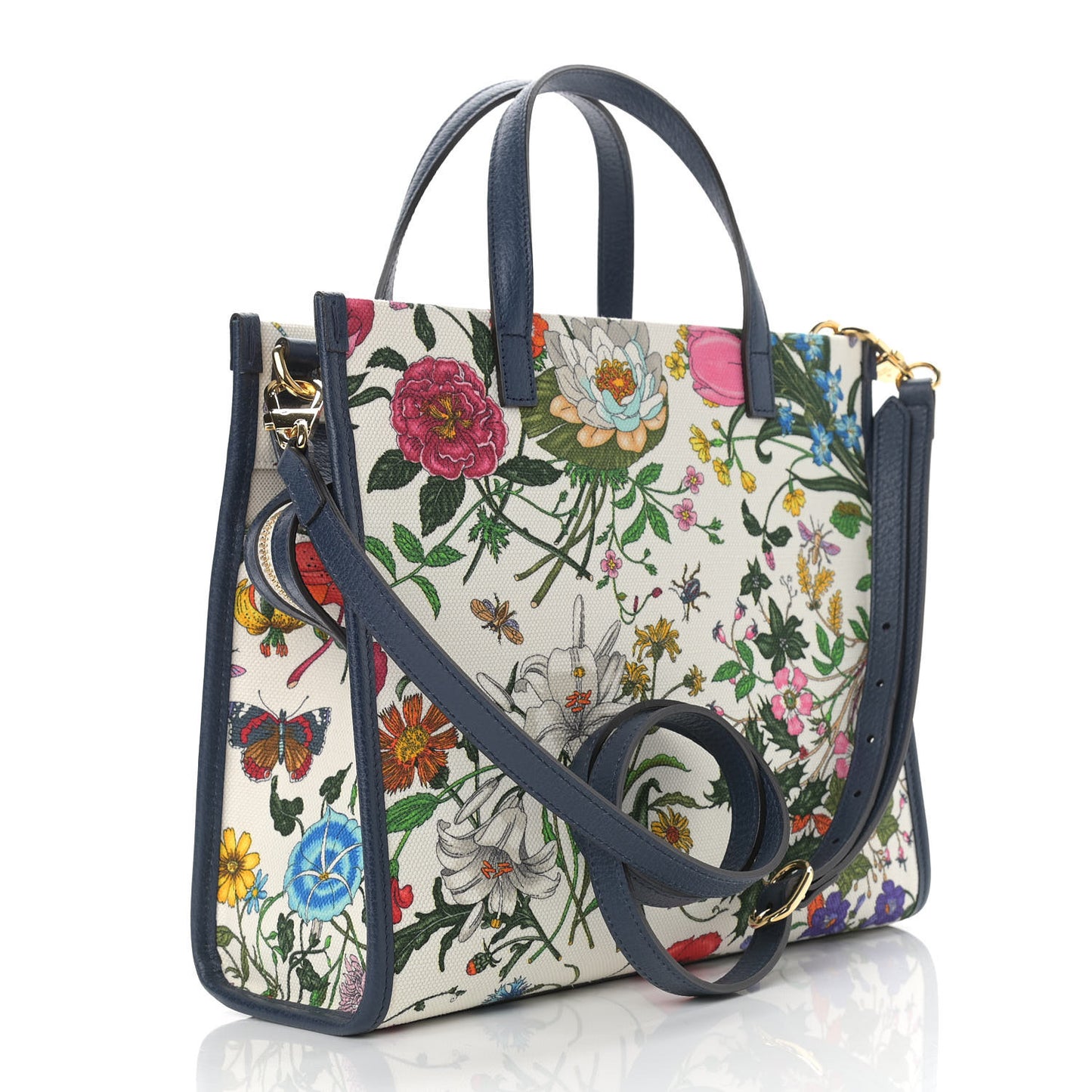 Canvas Medium Flora Tote White Multicolor Blue Agata