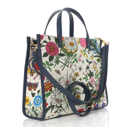 Gucci Canvas Medium Flora Tote White Multicolor Blue Agata 3 of 10