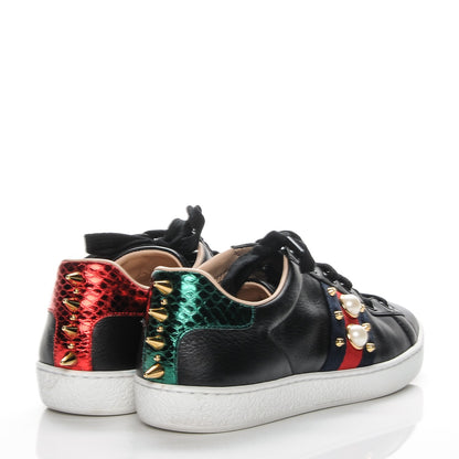 Gucci Calfskin Web Studded Ace Sneakers 36 Black 3 of 5