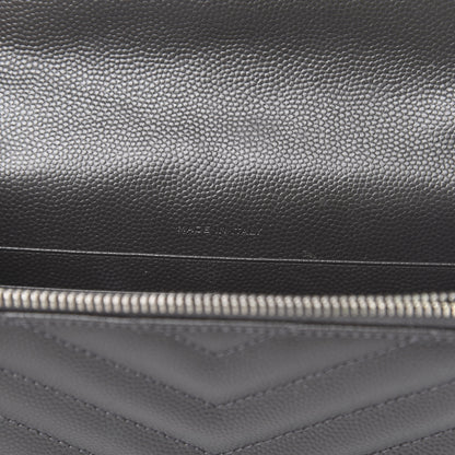 Saint Laurent Grain De Poudre Matelasse Chevron Monogram Envelope Chain Wallet Coal 7 of 11