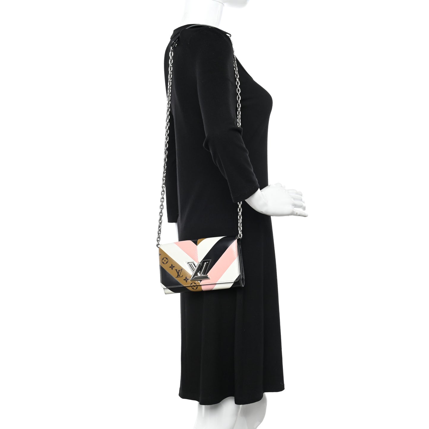 Epi Reverse Monogram Twist Chain Wallet Rose Ballerine