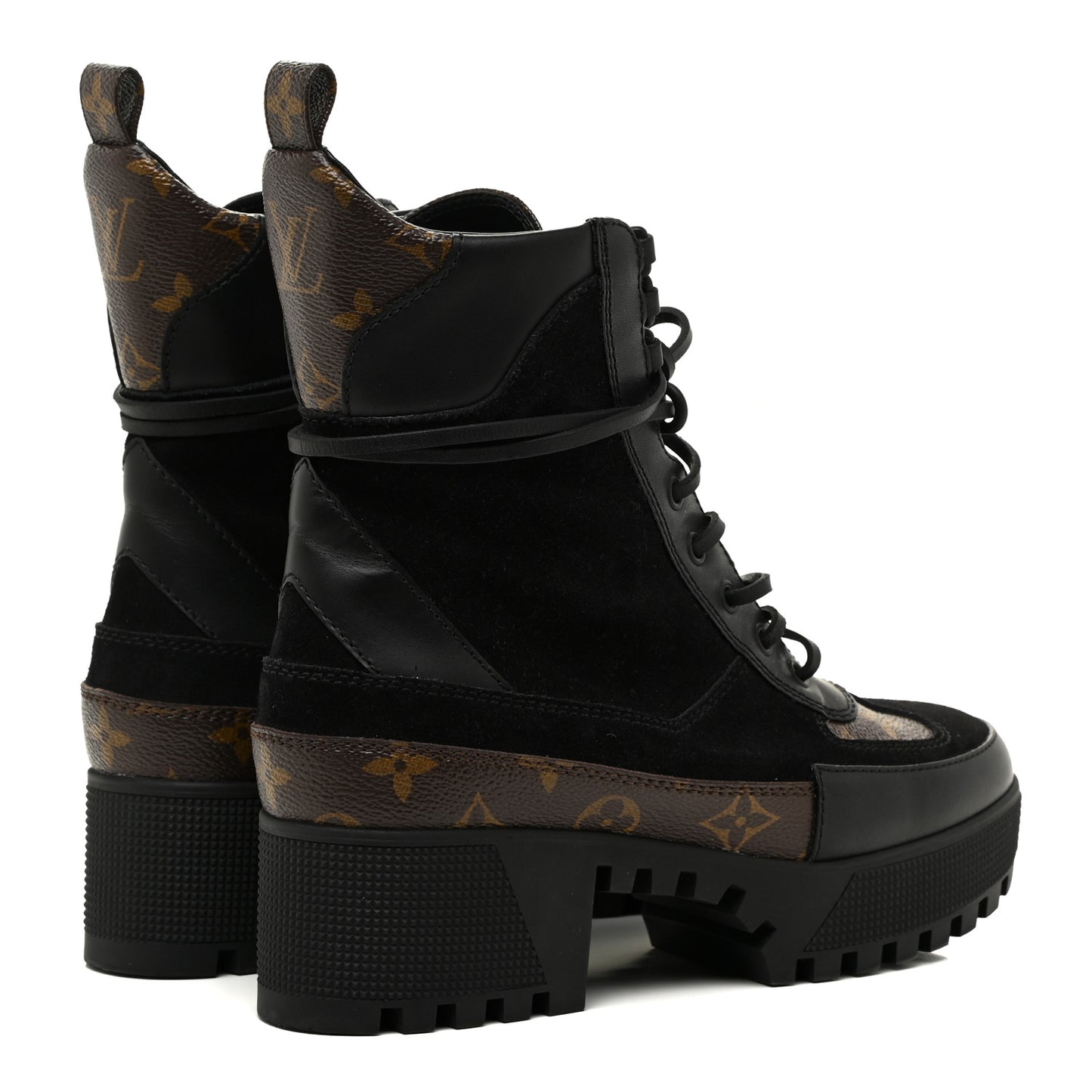 Suede Calfskin Monogram Laureate Platform Desert Boots 38 Black
