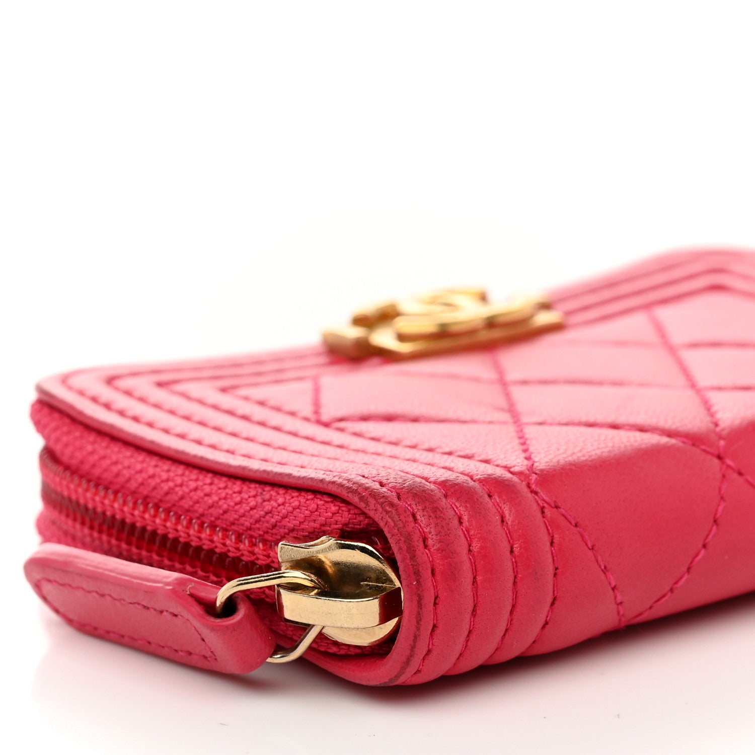 Chanel Lambskin Quilted Boy Zip Around Coin Purse Wallet Fuchsia 8 of 11