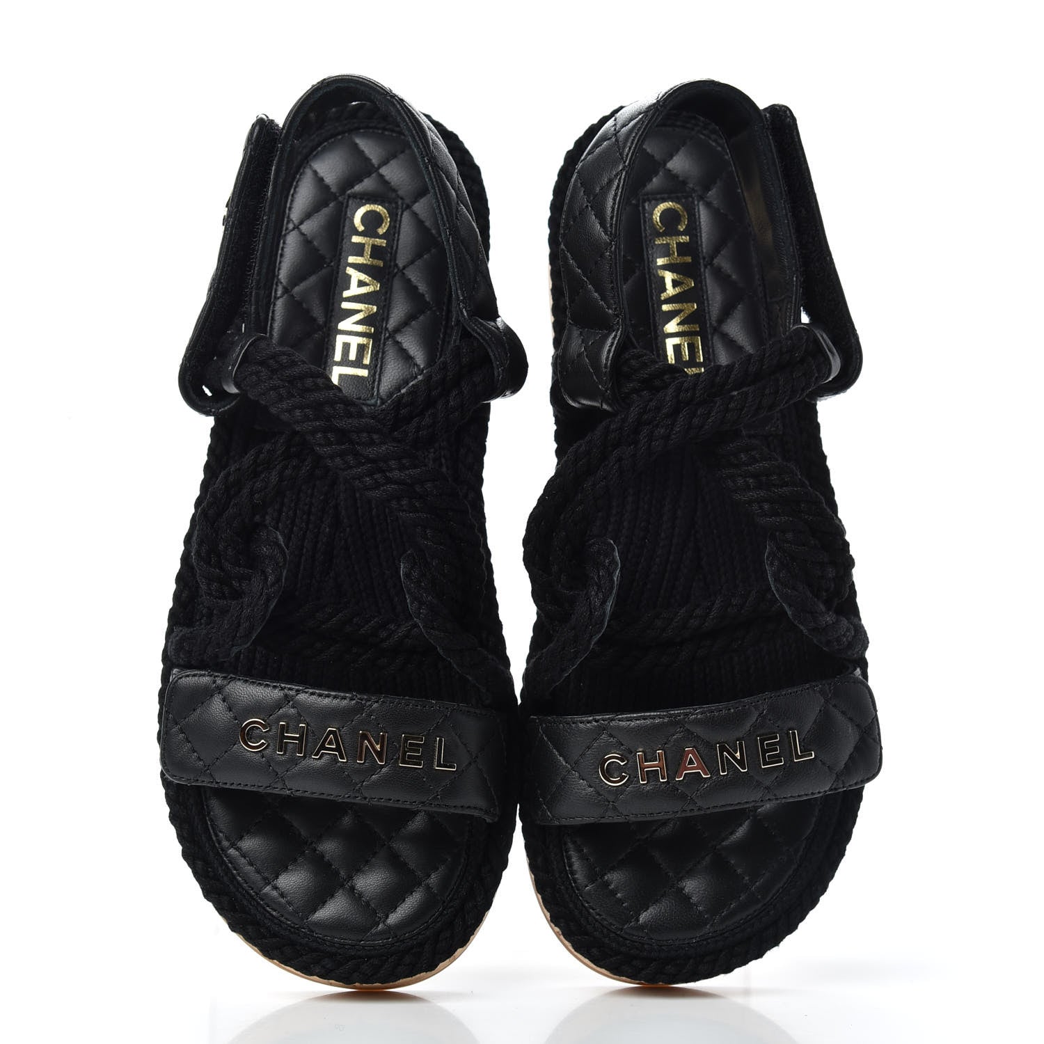 Chanel Cord Lambskin Quilted Logo Sandals 37 Black 5 of 8