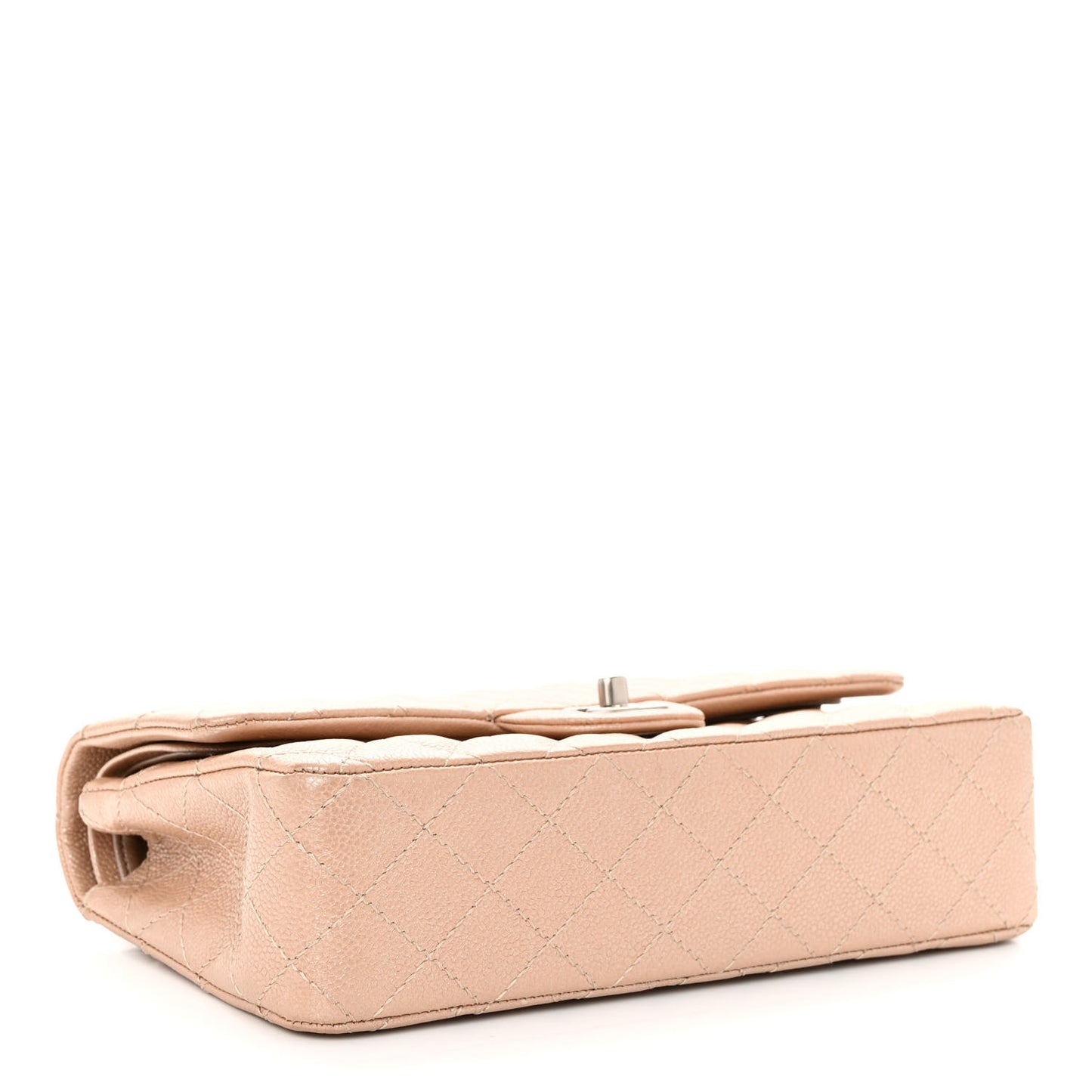Iridescent Caviar Quilted Medium Double Flap Beige