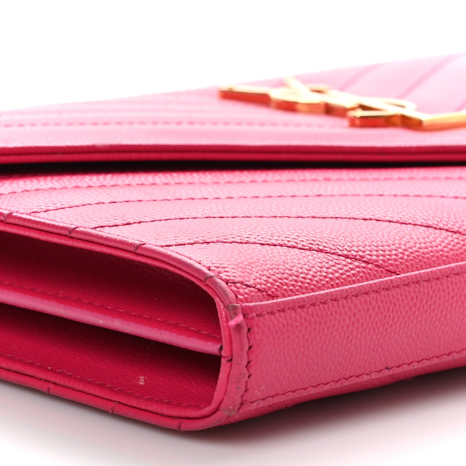 Saint Laurent Grain De Poudre Matelasse Chevron Monogram Chain Wallet Bubblegum 9 of 12