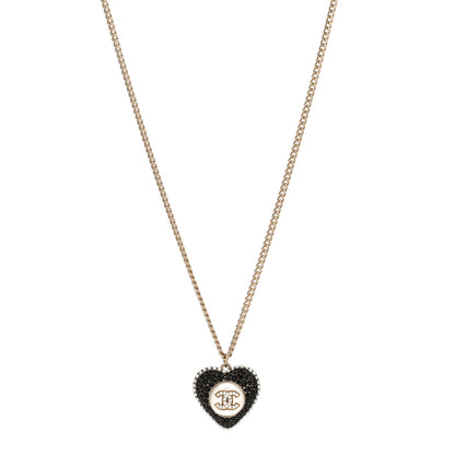 Chanel Pearl Crystal CC Heart Necklace Gold Pearly White Black 1 of 5