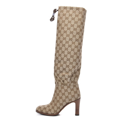 Gucci Monogram Malaga Kid Lisa Mid Heel Boots 37 Beige Ebony 1 of 6