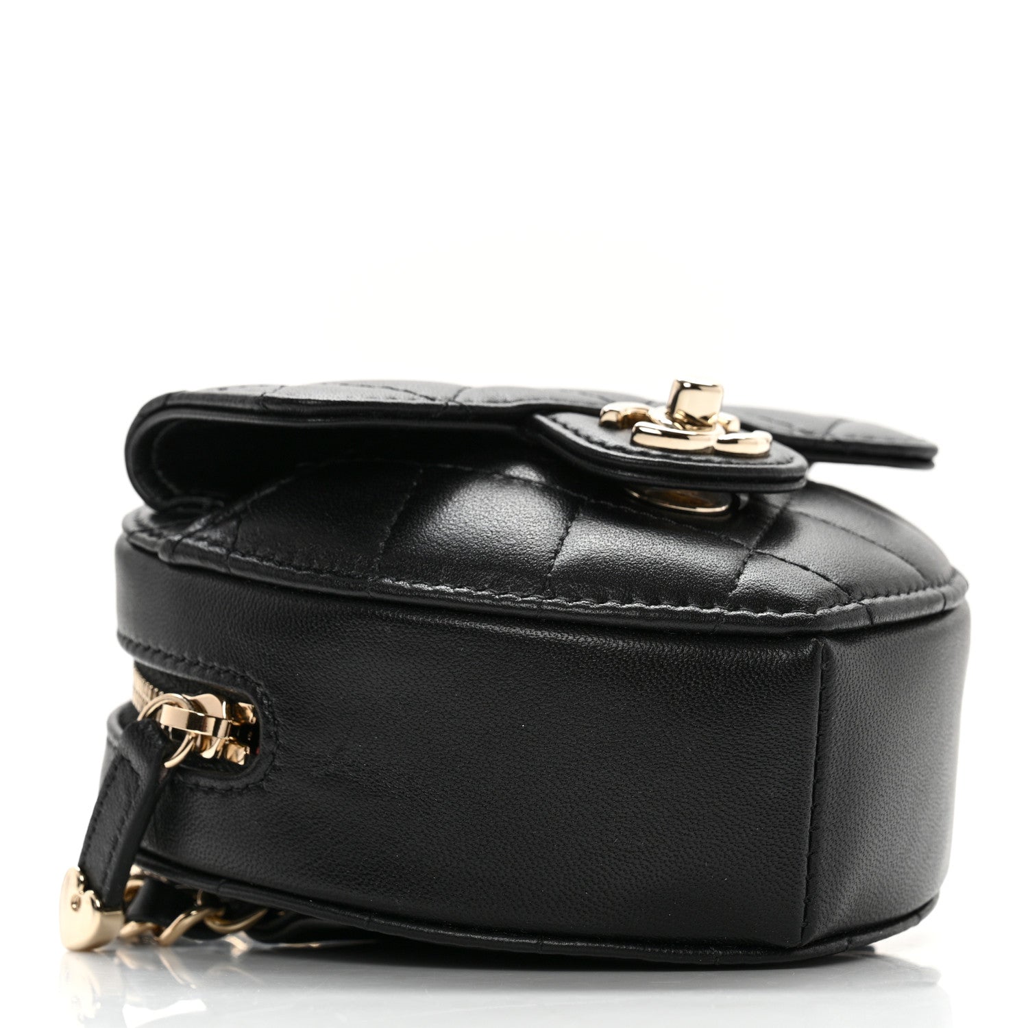 Chanel Lambskin Quilted CC In Love Heart Waist Belt Bag With Chain Black 4 of 10