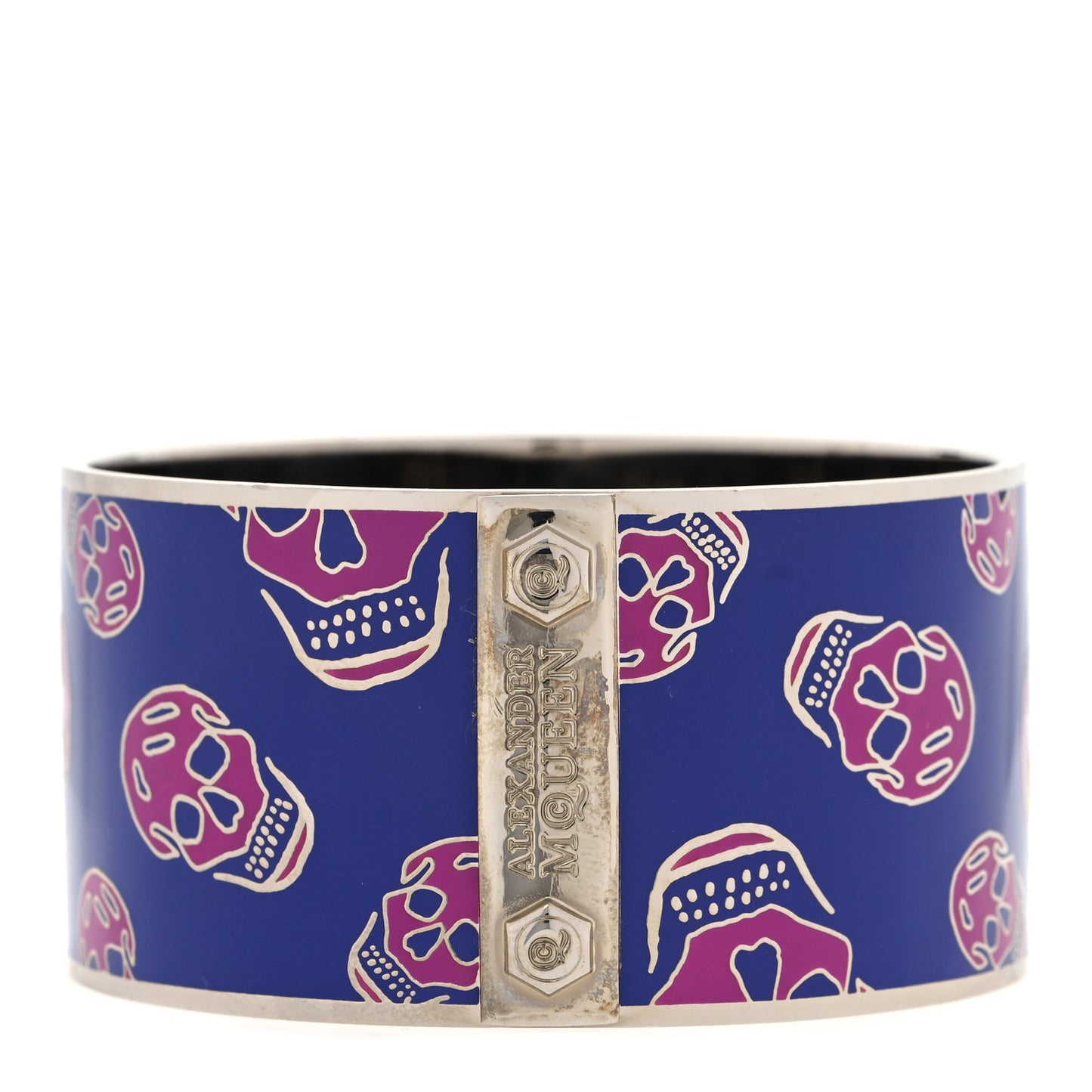 Enamel Skull Wide Bangle Bracelet Blue Pink