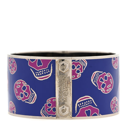 Alexander McQueen Enamel Skull Wide Bangle Bracelet Blue Pink 1 of 8