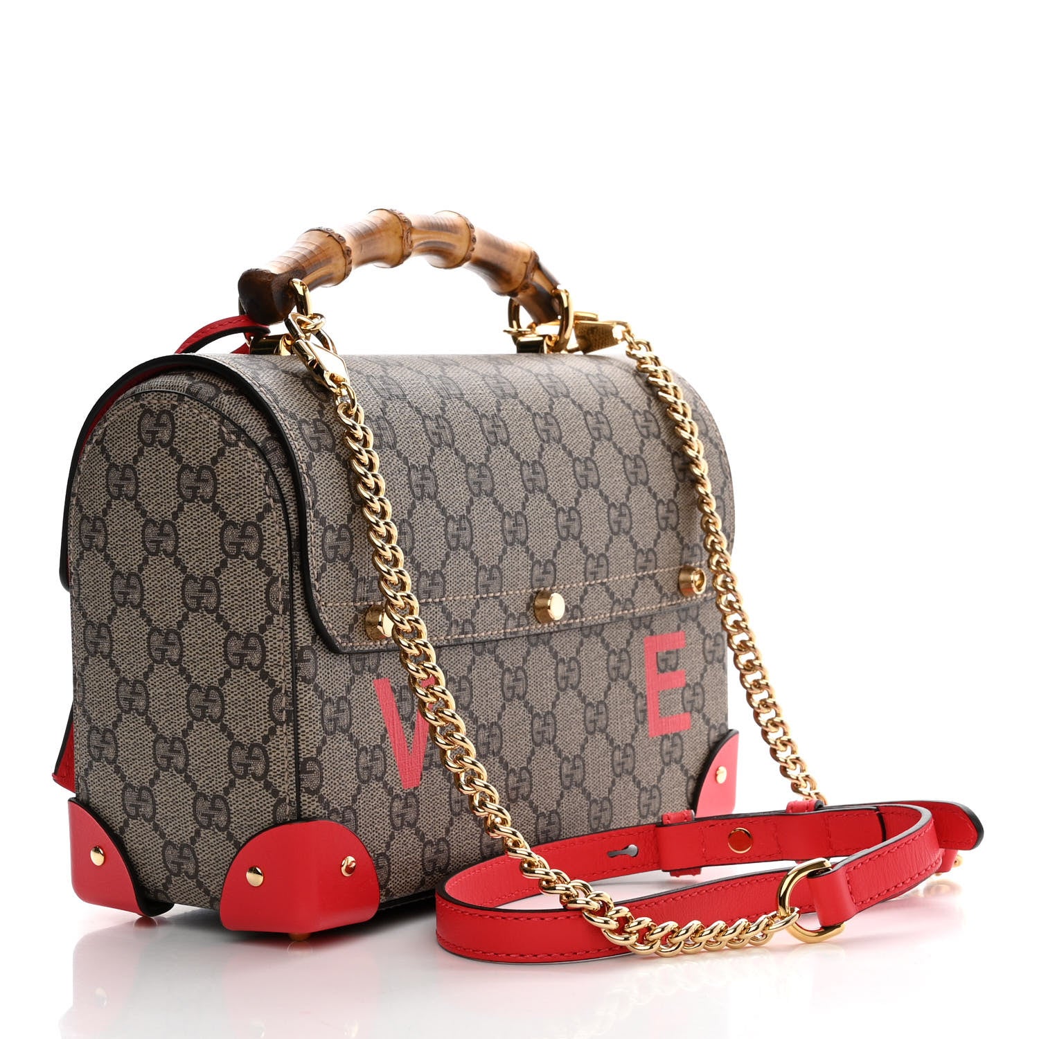 Gucci GG Supreme Monogram Calfskin Love Valentines Day Small Padlock Bamboo Shoulder Bag Beige Ebony New Geranium 2 of 9