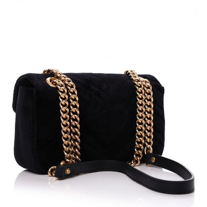 Gucci Velvet Matelasse Embroidered Mini GG Marmont Shoulder Bag Black 3 of 9