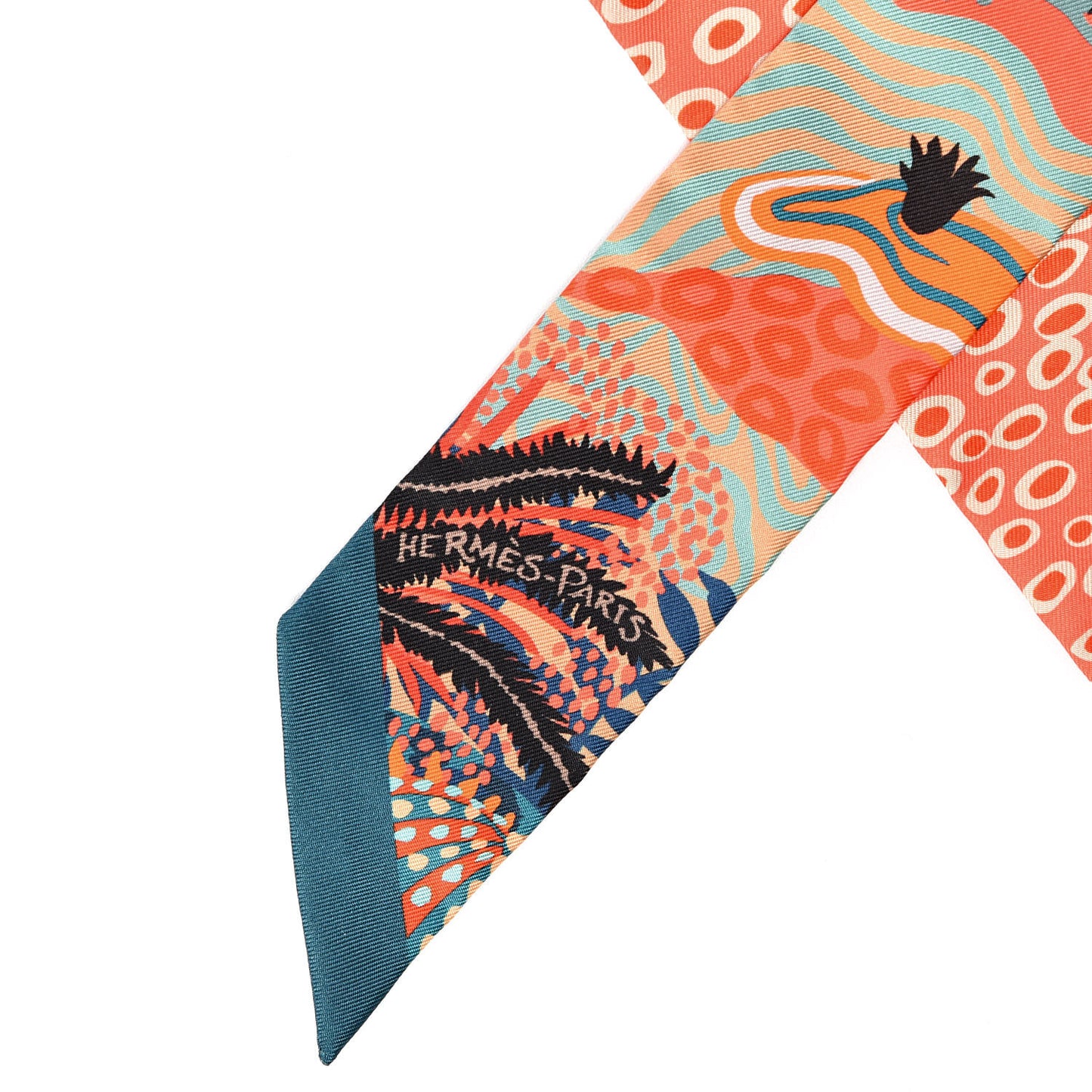 Silk Under The Waves Twilly Petrole Orange Beige